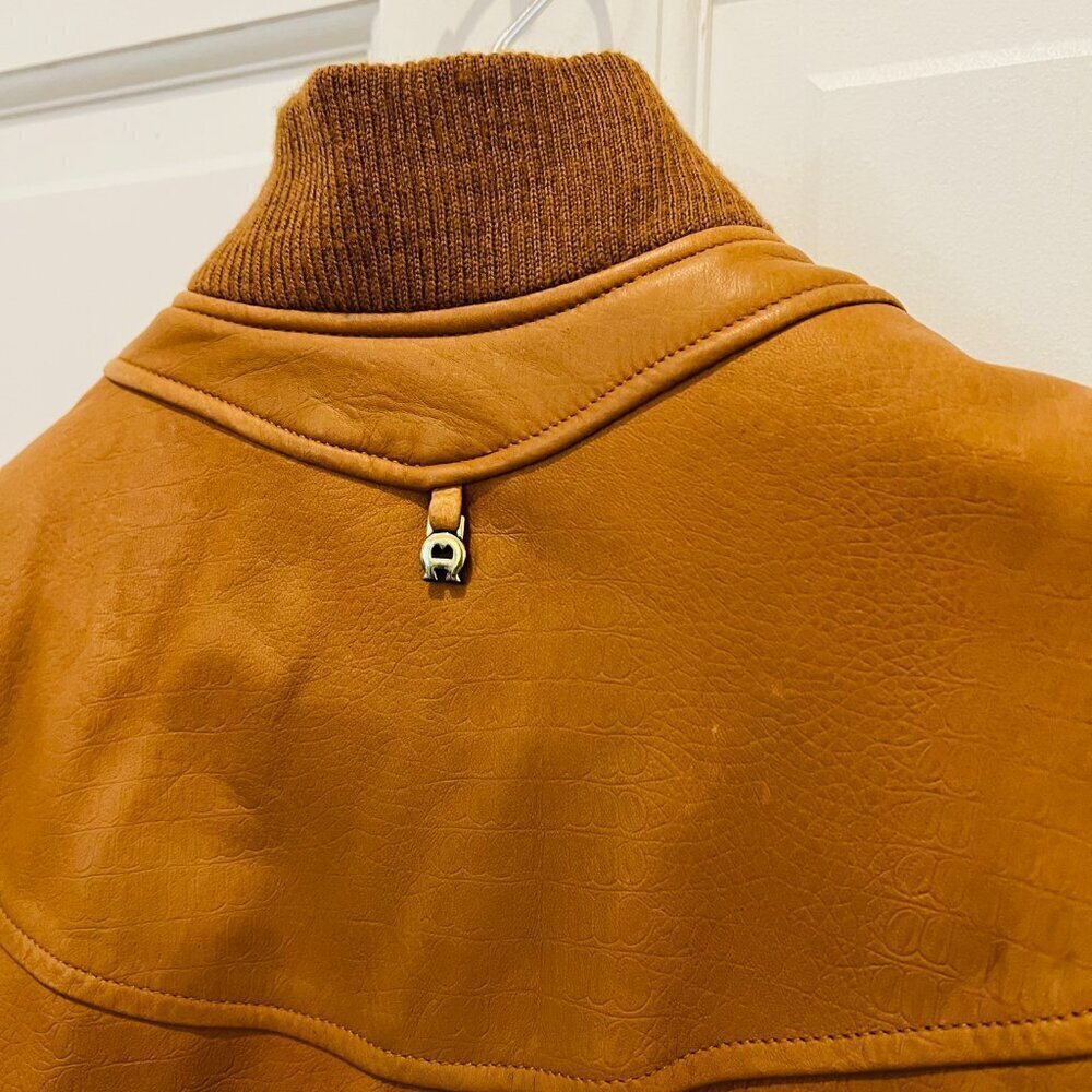 Vintage 80s 90s ETIENNE AIGNER Womens L Leather Bomber Jacket Cognac Brown 12 - Picture 10 of 16